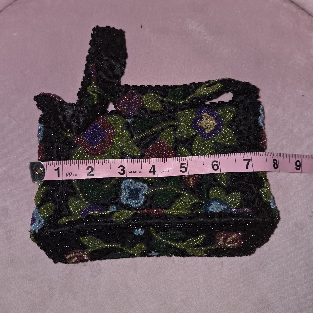 Floral Beaded Women's Bag - Black and Multicolor - Picture 6 of 6